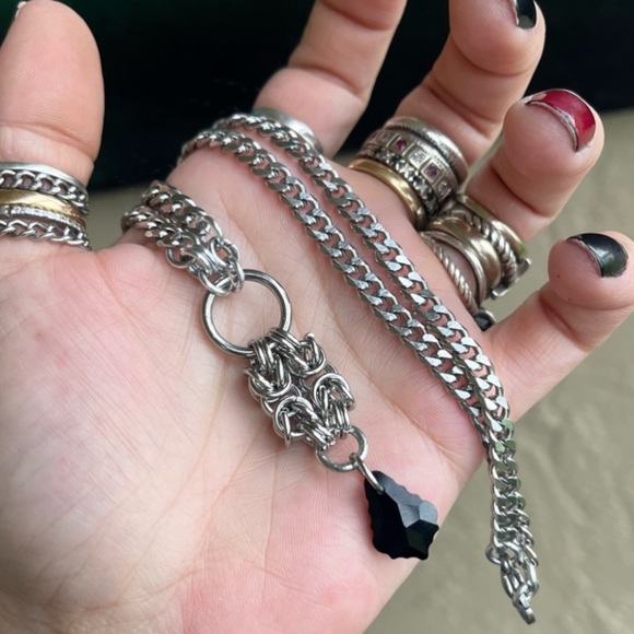 Handmade maille necklace black austrian crystal celtic goth boho - Picture 10 of 13